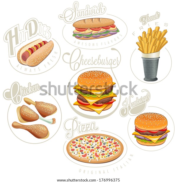 Retro Vintage Style Fast Food Designs Stock Vector (Royalty Free) 176996375