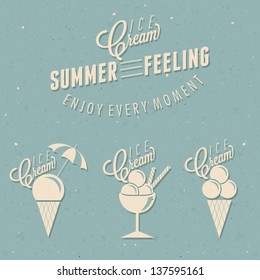 Retro vintage style Ice Cream design. Set of Calligraphic titles and symbols for Ice Cream  type. Hand lettering style. Illustrations for dessert menu and other food designs.