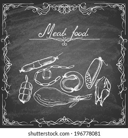 Retro vintage style meat food design. Hand drawn elements.  Vector illustration.