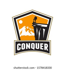Retro Vintage Style of Mountain Adventure, Camping, Hiking or Camping Badge Logo