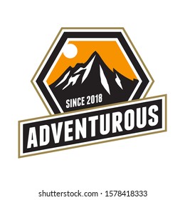 Retro Vintage Style of Mountain Adventure, Camping, Hiking or Camping Badge Logo