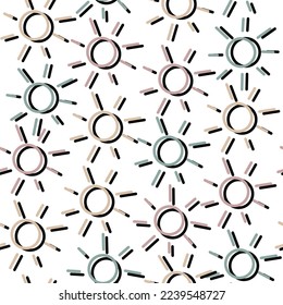 Retro vintage style pattern seamless with doodle sun shapes in pastel and black colors. Perfect for typography and textile print.