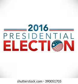 Retro or Vintage Style Red White and Blue Patriotic Vote 16 Presidential Election with Pin Button or Badge.  Use this banner on infographics, blog headers, flyers, or web pages.  
