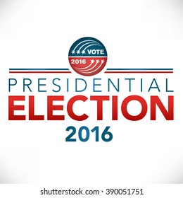 Retro or Vintage Style Red White and Blue Patriotic Vote 16 Presidential Election with Pin Button or Badge.  Use this banner on infographics, blog headers, flyers, or web pages.  