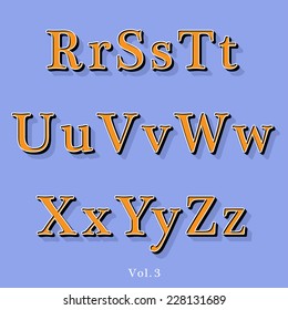 Retro Vintage Style Reliefed Alphabet with Lined Shadow. Set Vol.3