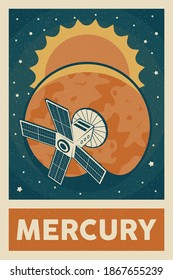 Retro and Vintage Style Satelite Exploring Mercury Planet Poster	