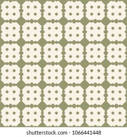 Retro vintage style seamless pattern. Vector geometric background with circles, dots, carved lattice, intersecting lines, square grid, repeat tiles. Simple abstract texture in pastel green tones