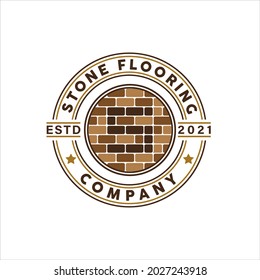 Retro Vintage Style for Stone Granit Flooring Logo Design. With stone tile on brown color. Premium and Luxury Logo Template