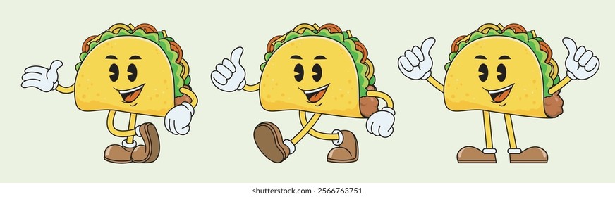 retro vintage style taco character mascot collection set