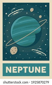 Retro and Vintage Style UFO Exploring Planet Neptune Poster