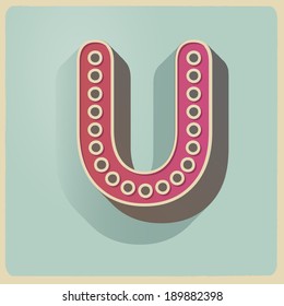 retro vintage style vector relieved alphabet with shadow and stroke