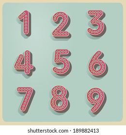 retro vintage style vector relieved alphabet with shadow and stroke