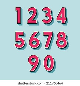 retro vintage style vector relieved numbers with shadow and stroke