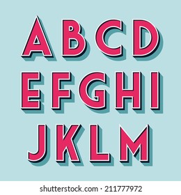 Retro Vintage Style Vector Relieved Alphabet With Shadow And Stroke