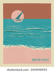 retro vintage summer beach vector design, summer sailing artwork, ocean coast line vector art, california beach vector design for t shirt, sticker, poster, graphic print  