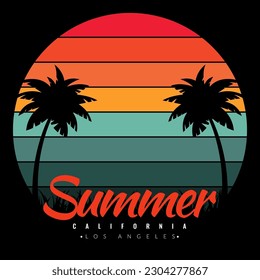 Retro vintage summer sunset logo badges for t-shirts and other print production. California 70s-style concept. Graphic vector flat design style.