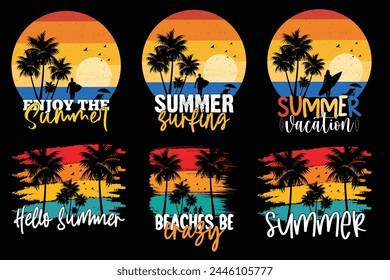 Retro Vintage summer T-shirt Design, summer beach vacation t shirts, summer surfing t-shirt vector design