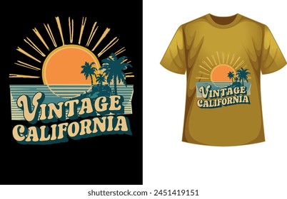 Retro vintage summer t-shirt design template retro sunset
