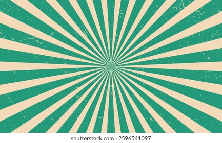 Retro vintage sunray sunburst Grunge Texture background. Creamy Yellow Green Spiral wavy sun burst comic beam lines radial spiral stripes pattern circus carnival summer backdrop, Vector Illustration.