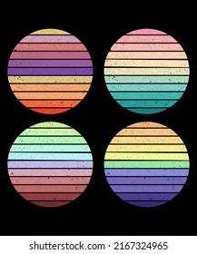Retro Vintage Sunset Background Clipart Vector illustration, T-shirt design element. Style of the 70s-80s.