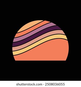 Retro Vintage Sunset Background Clipart Vector Illustration, sunset grass vintage striped clipart, Sun 80s in retro style, Retro sunset collection, vintage retro background design,
