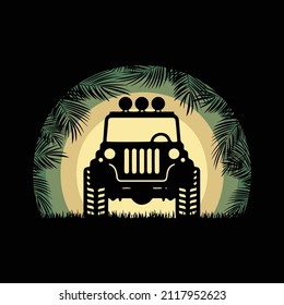 Retro Vintage Sunset Car with Forest T shirt design