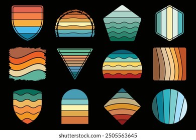 Retro Vintage Sunset Collection, Colorful Sunset Vector Shapes, Retro Sunset Illustration, Colorful Vintage Sunset EPS File