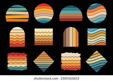 Retro Vintage Sunset Collection, Colorful Sunset Vector Shapes, Retro Sunset Illustration, Colorful Vintage Sunset EPS File