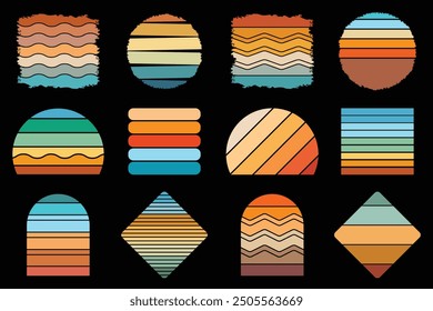 Retro Vintage Sunset Collection, Colorful Sunset Vector Shapes, Retro Sunset Illustration, Colorful Vintage Sunset EPS File