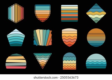 Retro Vintage Sunset Collection, Colorful Sunset Vector Shapes, Retro Sunset Illustration, Colorful Vintage Sunset EPS File