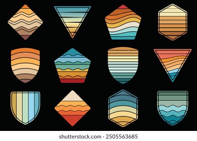 Retro Vintage Sunset Collection, Colorful Sunset Vector Shapes, Retro Sunset Illustration, Colorful Vintage Sunset EPS File