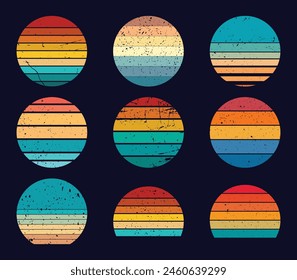 Retro Vintage Sunset color background 9 piece set. Retro Vintage Sunset Grunge Background Graphic by T-Shirt Design Bundle