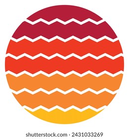 Retro Vintage Sunset Design Sun retro badge and emblem set. Abstract ocean view background inside circles shapes with geometric vintage distressed style. Perfect for sticker, logo, icon, t-shirt or an