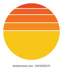 Retro Vintage Sunset Design Sun retro badge and emblem set. Abstract ocean view background inside circles shapes with geometric vintage distressed style. Perfect for sticker, logo, icon, t-shirt or an