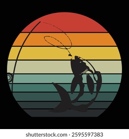retro vintage sunset fish t shirt design 