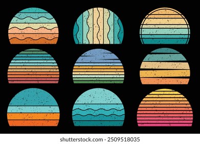 Retro Vintage Sunset Grunge Vector, Colorful Sunset Vector Shapes, Retro Sunset Illustration, Colorful Vintage Sunset EPS File