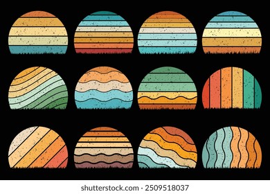 Retro Vintage Sunset Grunge Vector, Colorful Sunset Vector Shapes, Retro Sunset Illustration, Colorful Vintage Sunset EPS File