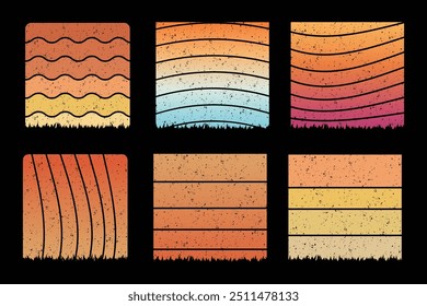 Retro Vintage Sunset Grunge Vector Background, Colorful Sunset Vector Shapes, Retro Sunset Illustration, Colorful Vintage Sunset EPS File