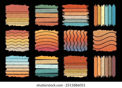 Retro Vintage Sunset Grunge Vector Background, Colorful Sunset Vector Shapes, Retro Sunset Illustration, Colorful Vintage Sunset EPS File
