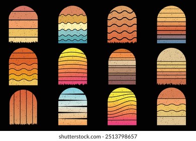 Retro Vintage Sunset Grunge Vector Background, Colorful Sunset Vector Shapes, Retro Sunset Illustration, Colorful Vintage Sunset EPS File