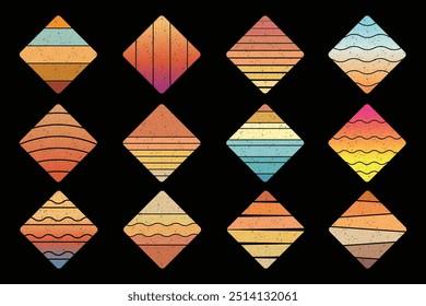 Retro Vintage Sunset Grunge Vector Background, Colorful Sunset Vector Shapes, Retro Sunset Illustration, Colorful Vintage Sunset EPS File