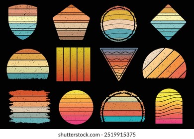 Retro Vintage Sunset Grunge Vector Background, Colorful Sunset Vector Shapes, Retro Sunset Illustration, Colorful Vintage Sunset EPS File