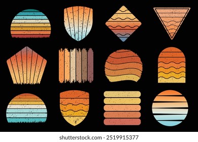 Retro Vintage Sunset Grunge Vector Background, Colorful Sunset Vector Shapes, Retro Sunset Illustration, Colorful Vintage Sunset EPS File