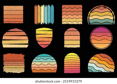 Retro Vintage Sunset Grunge Vector Background, Colorful Sunset Vector Shapes, Retro Sunset Illustration, Colorful Vintage Sunset EPS File