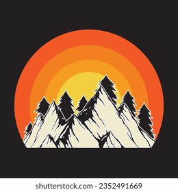 Retro vintage sunset mountain Forest T Shirt Design, Outdoor adventure . Vector graphic for t shirt and other uses svg
