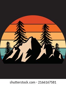 Retro Vintage Sunset Mountain illustration