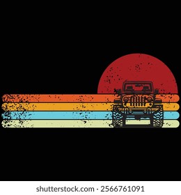 Retro Vintage Sunset Off Road Jeep