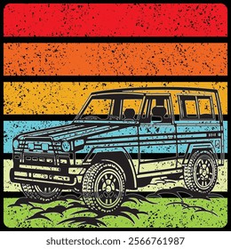 Retro Vintage Sunset off road jeep 4x4 design