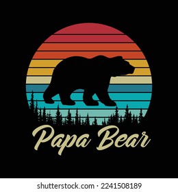 Retro Vintage Sunset Papa Bear Hiking Camping