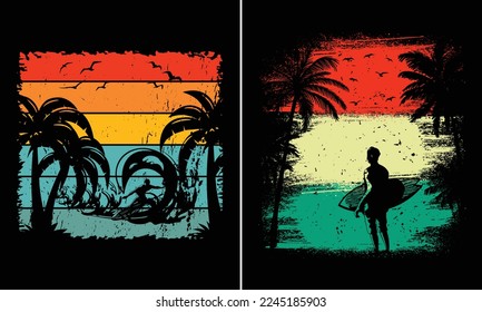 Retro Vintage Sunset Summer Beach T-shirt Graphic For POD Business